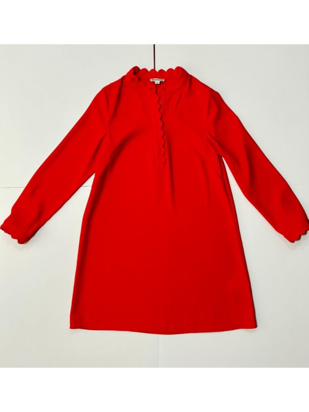 Whistles Red Scalloped Collar Crepe Shift Dress US 6 / UK 10 — Mock Neck, Long S - Picture 7 of 7